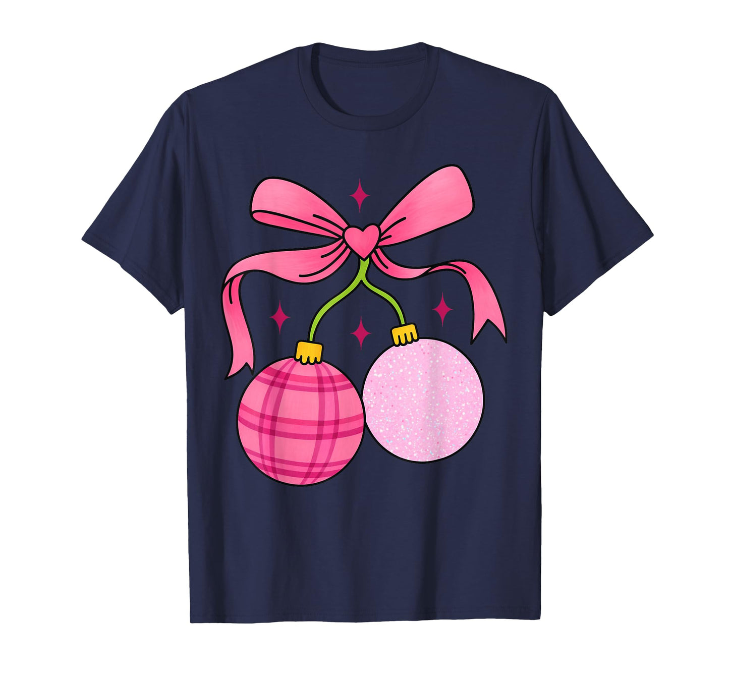 Cute Christmas Girls Tree Women Bow Cherry Holiday Santa T-Shirt