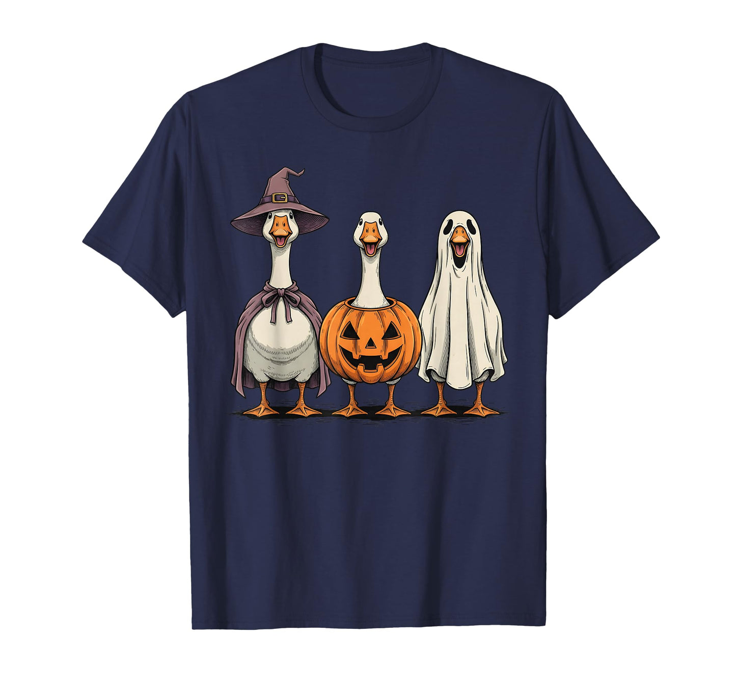 Spooky Goose Ghost Pumpkin Halloween Farm Animal T-Shirt