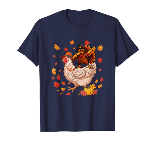 Dabbing Turkey On Chicken Thanksgiving Autumn Pilgrim Farmer T-Shirt