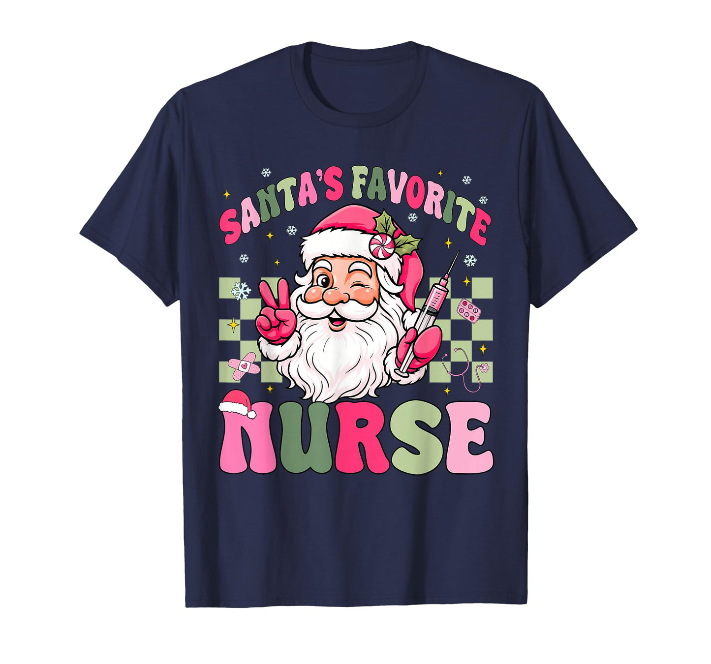 Santa's Favorite Nurse Groovy Christmas Teacher Boys Girls T-Shirt
