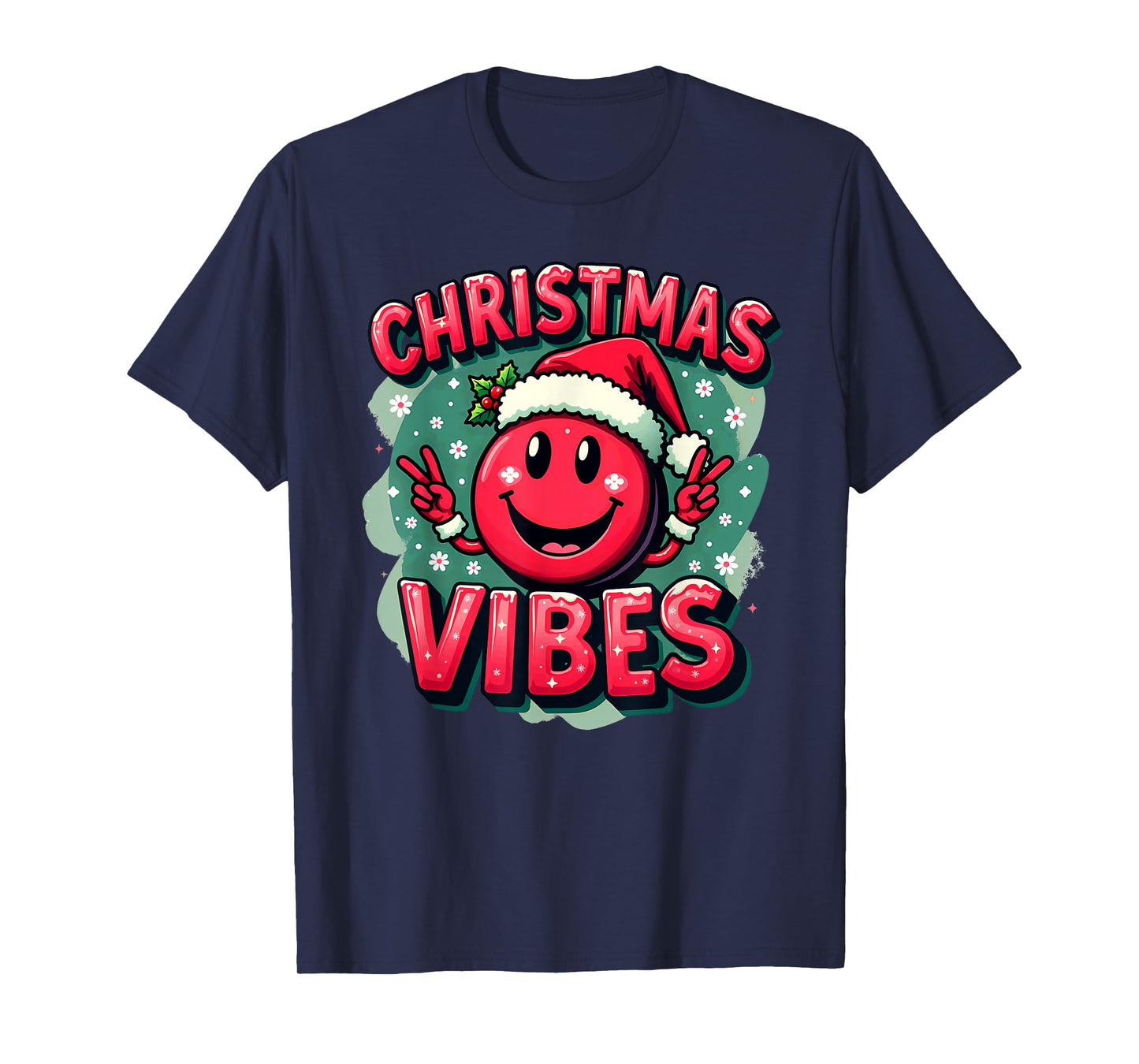 Santa Hat Smile Emoticon Christmas Vibes T-Shirt