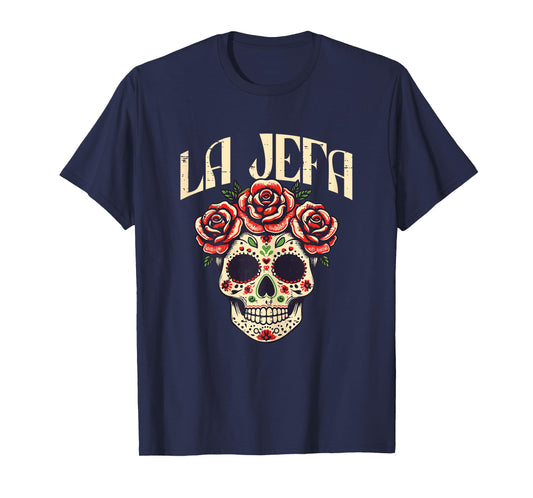 Mexican La Jefa Sugar Skull Cinco De Mayo Women Girls Kids T-Shirt