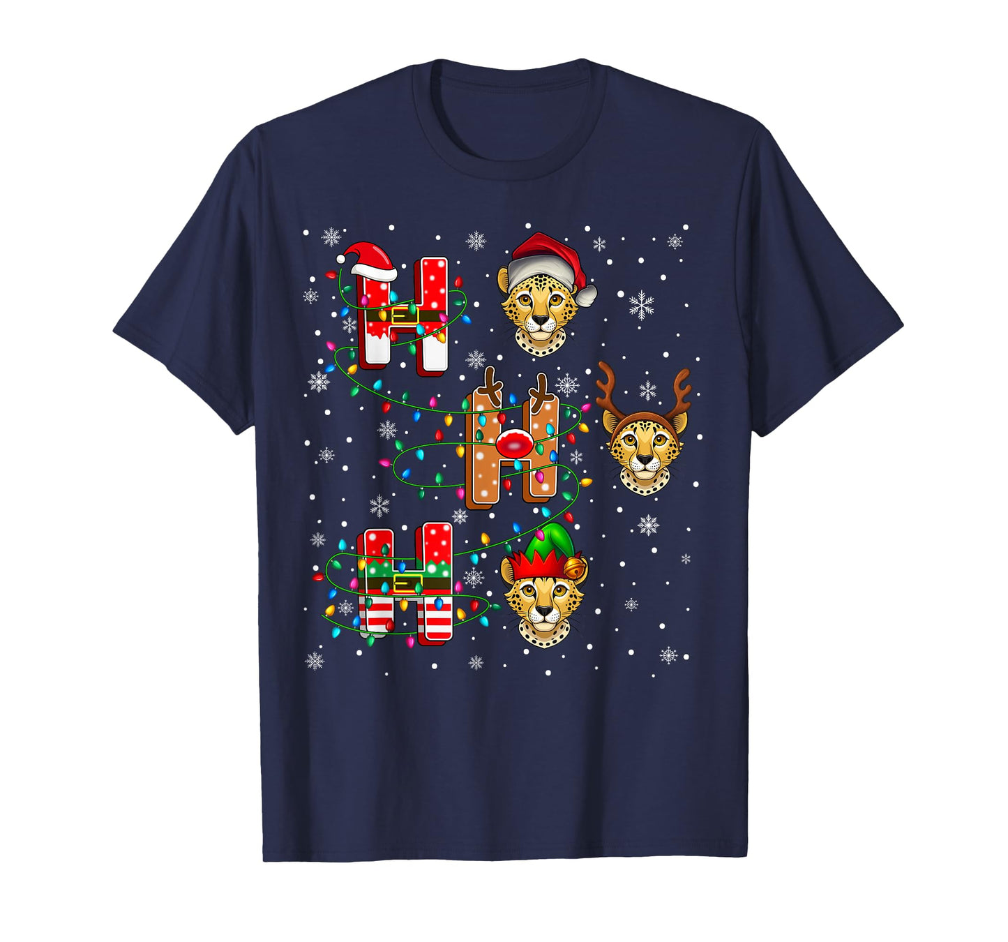 Ho Ho Ho Santa Reindeer Hat Elf Ocelot Animal Christmas T-Shirt