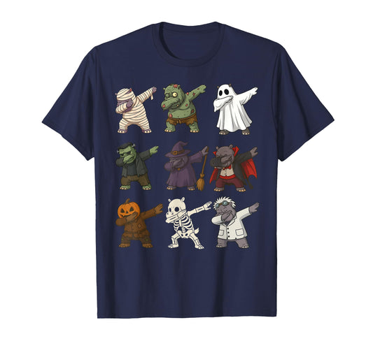Dabbing Halloween Funny Hippo Ghost Witch Zombie Costume T-Shirt