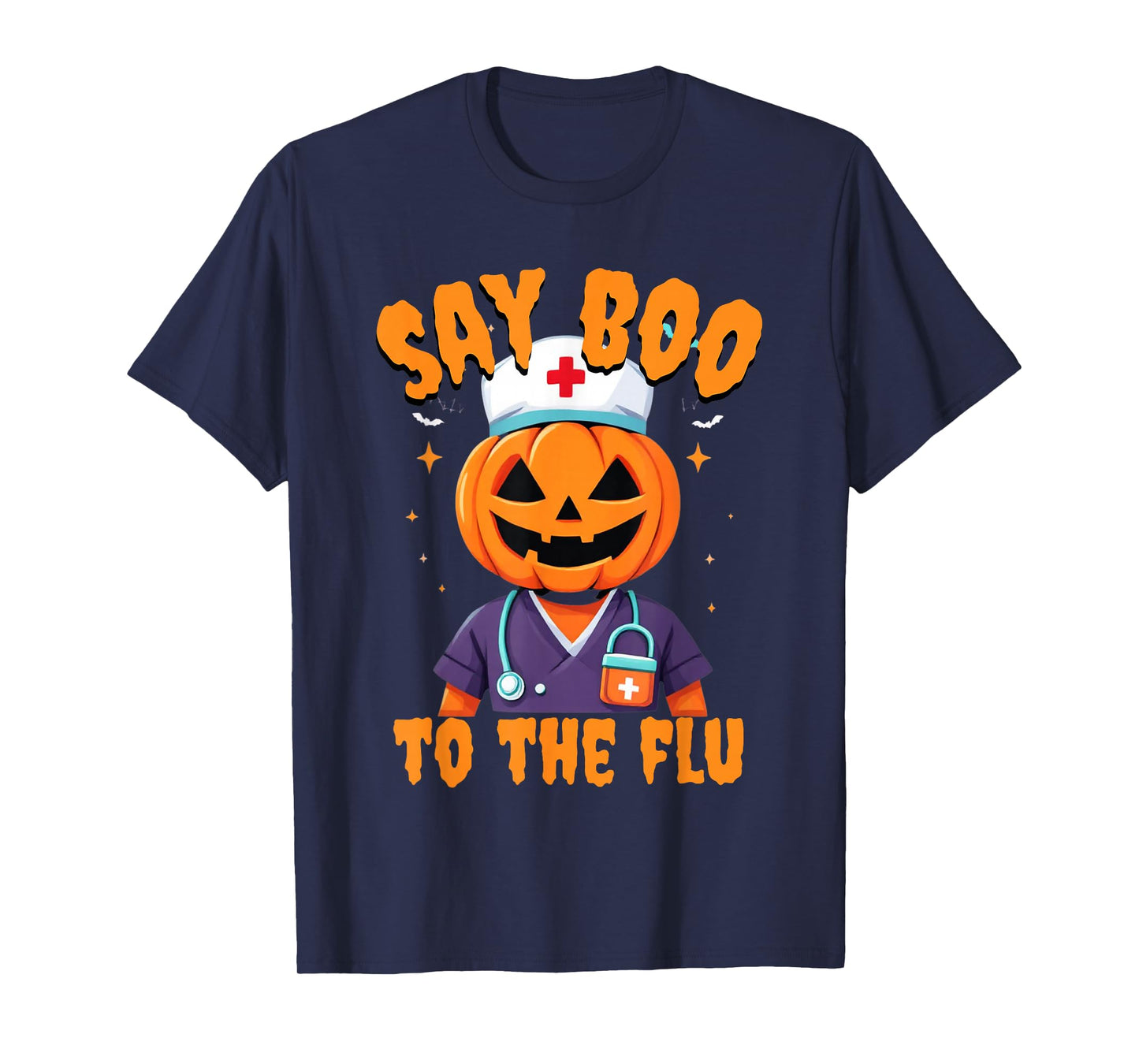 Say Boo to The Flu Nurse Halloween Vaccine Pumpkin Crew T-Shirt