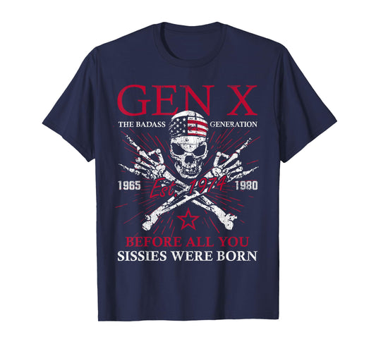 Vintage Gen X Est 1974 The Badass Generation Skull Skeleton T-Shirt