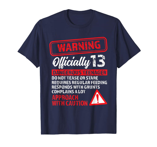 13th Birthday Gifts Warning Dangerous Teenager 13 Yr Old T-Shirt