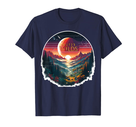 Outer Wilds Text Moon Mountain Forest Tree House Sun T-Shirt