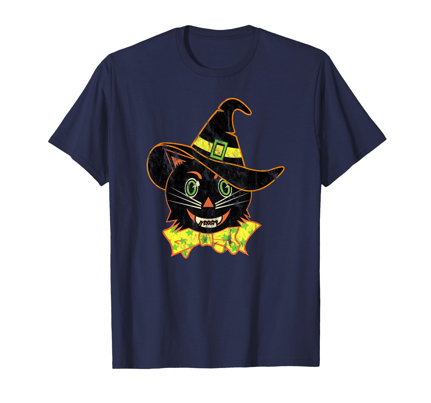 Vintage Halloween Witch Hat Cat T-Shirt