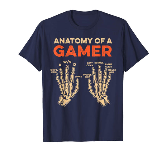 Anatomy Of A Gamer Skeleton Hand Funny Men Boys Kids Teens T-Shirt