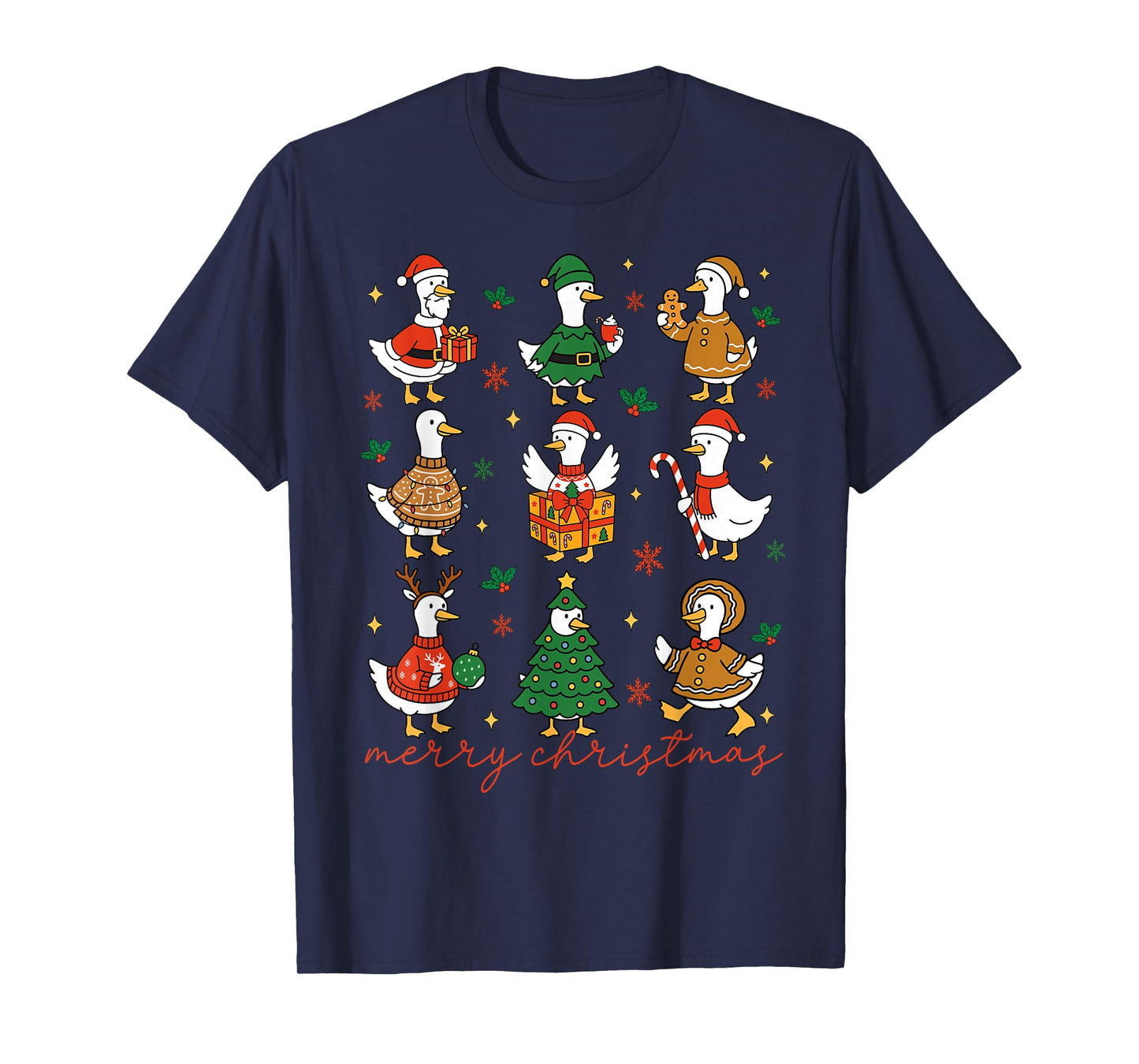 Retro Silly Goose Santa Cute Merry Christmas Men Women Kids T-Shirt