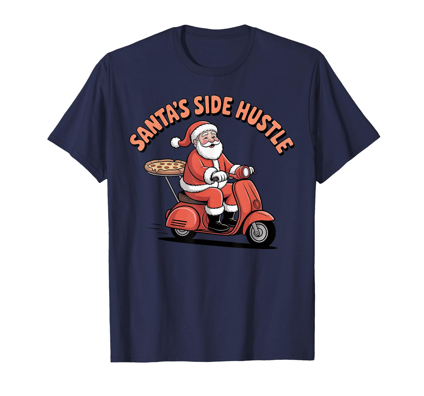 Santa’s Side Hustle - Santa Delivering Pizza on Scooter T-Shirt