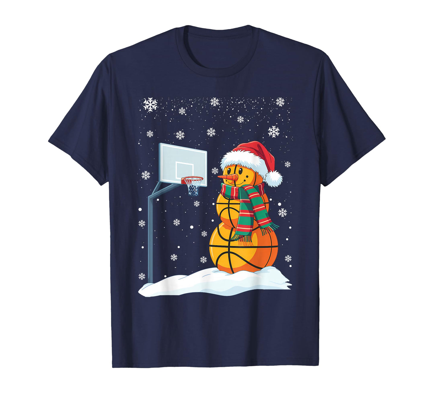 Basketball Snowman Santa Claus Christmas Hat Funny Baller T-Shirt