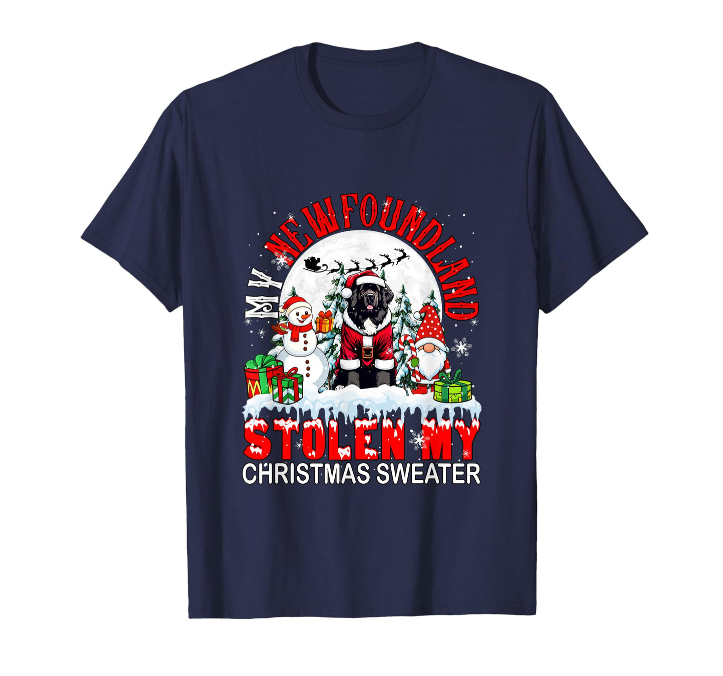 My Newfoundland Stolen My Christmas Sweater Santa Dog Owner T-Shirt