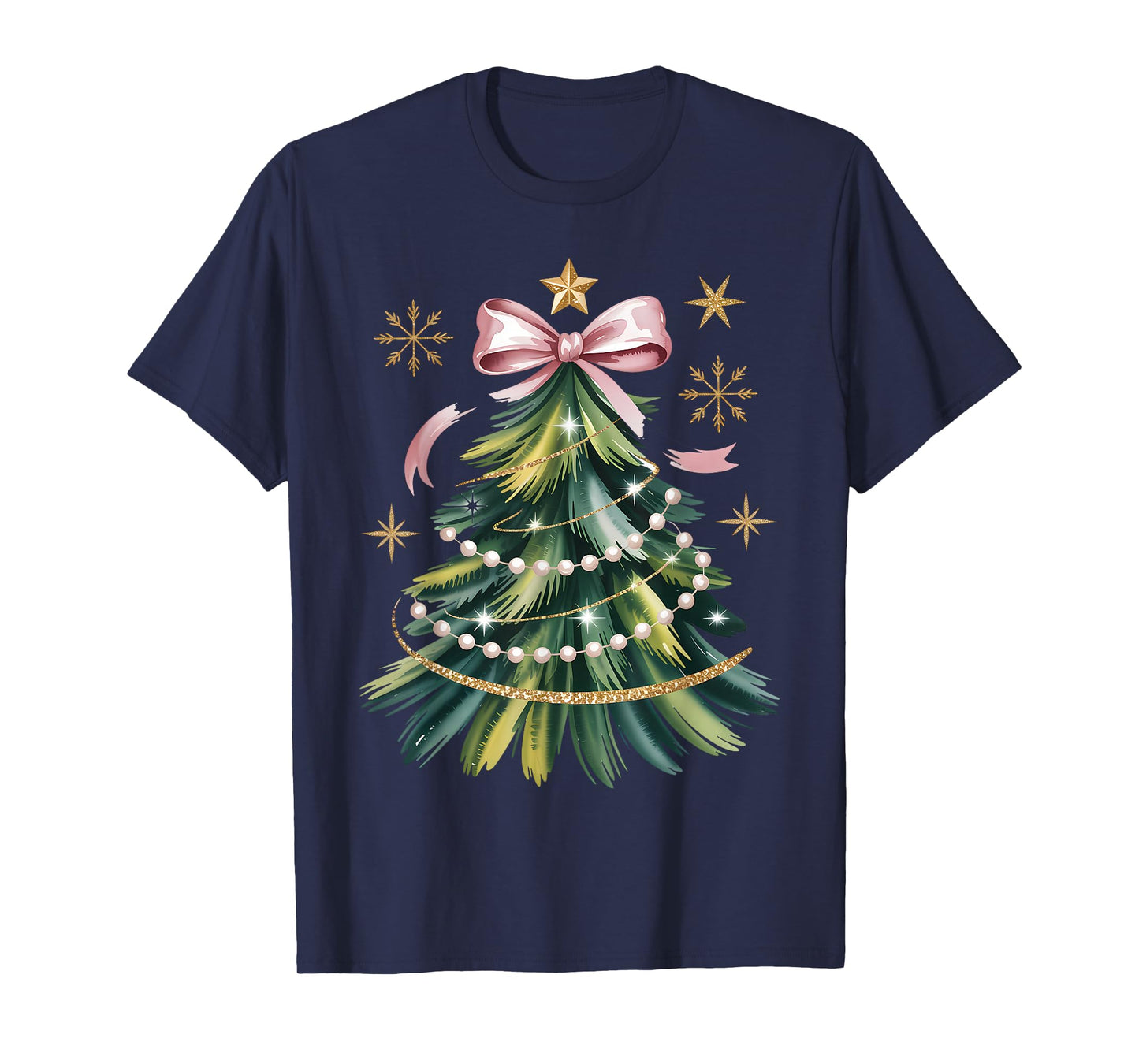 Coquette Bow Christmas Tree Holiday Girly Outfit Women Girls T-Shirt