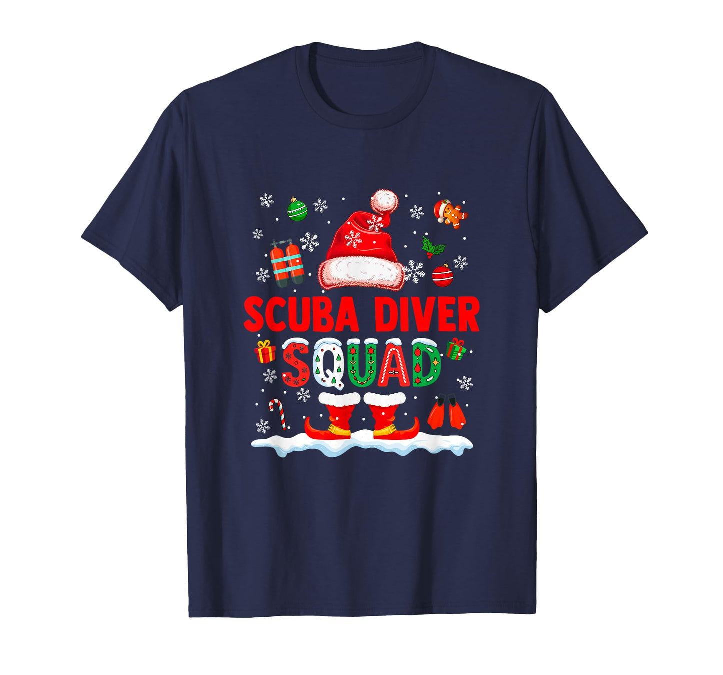 Scuba Diver Squad Men Job Christmas Santa Costume Bow Tie T-Shirt