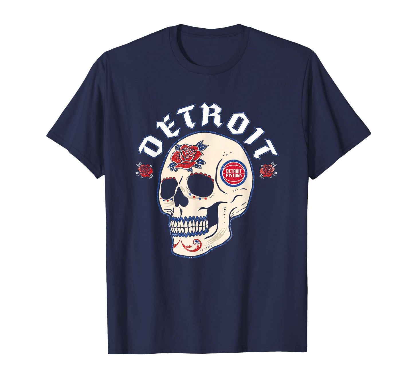 NBA Detroit Pistons Halloween Floral Skull T-Shirt