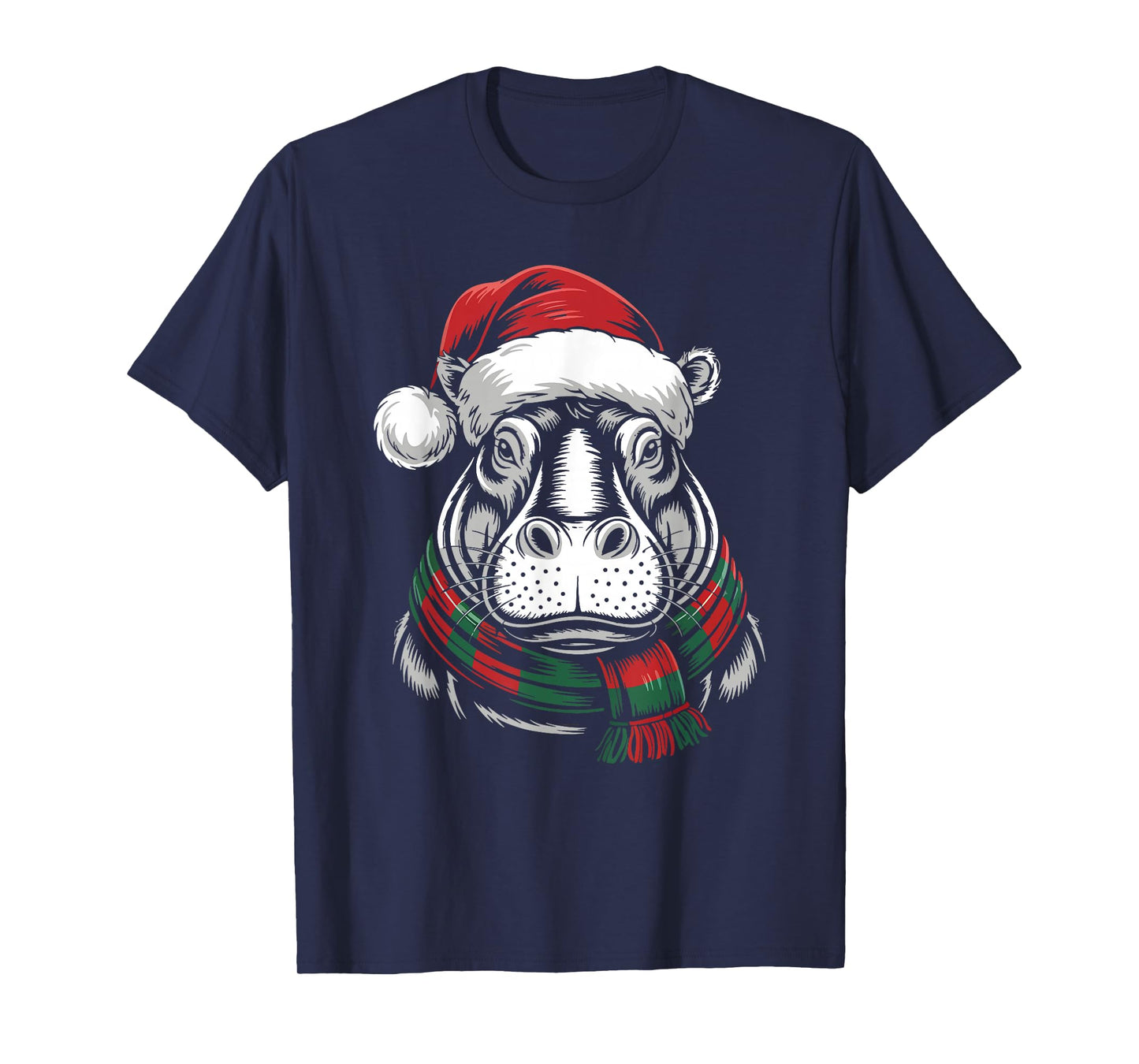 Hippo Xmas Santa Hat Scarf Christmas Costume T-Shirt