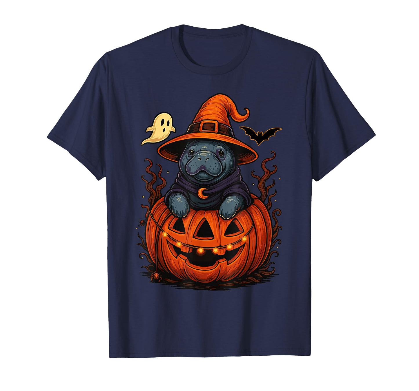 Manatee Witch Hat Pumpkin Halloween Spooky Season T-Shirt