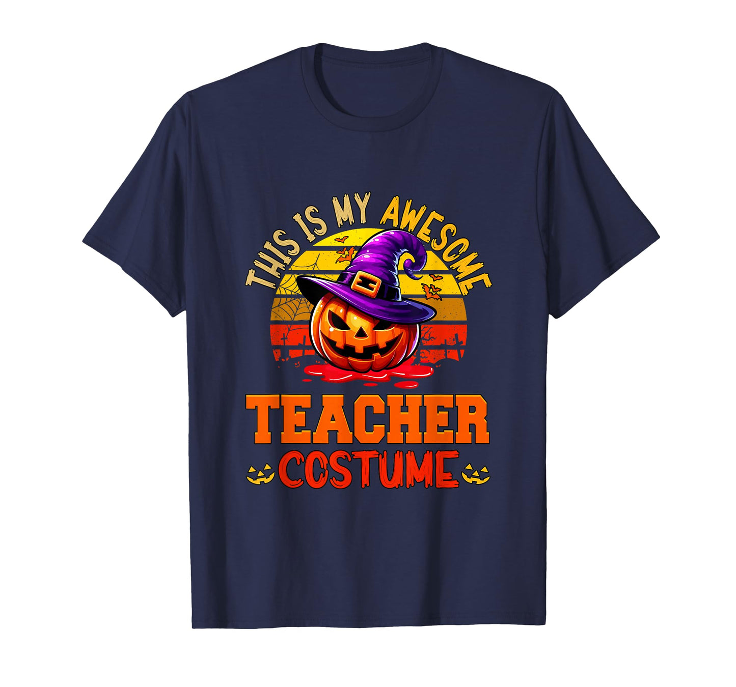 Vintage My Awesome Teacher Costume Witch Carved Pumpkin T-Shirt