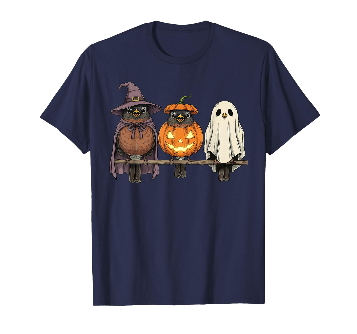 Spooky Ghost American Robin Bird Lover Pumpkin Halloween T-Shirt