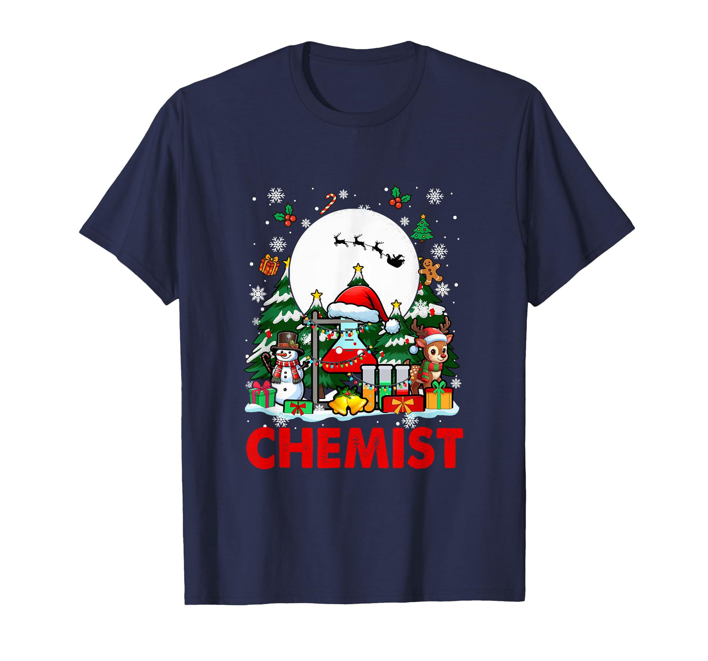 Chemist Job Tools Santa Snowmen Reindeer Christmas Trees T-Shirt