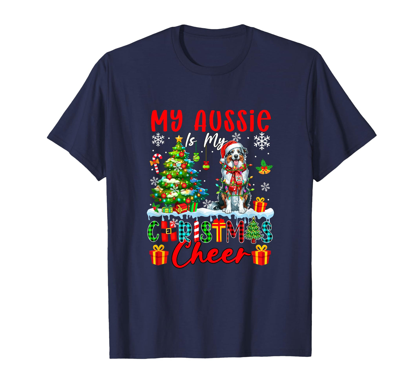 My Aussie is My Xmas Cheer Funny Santa Dog Owner Kids T-Shirt