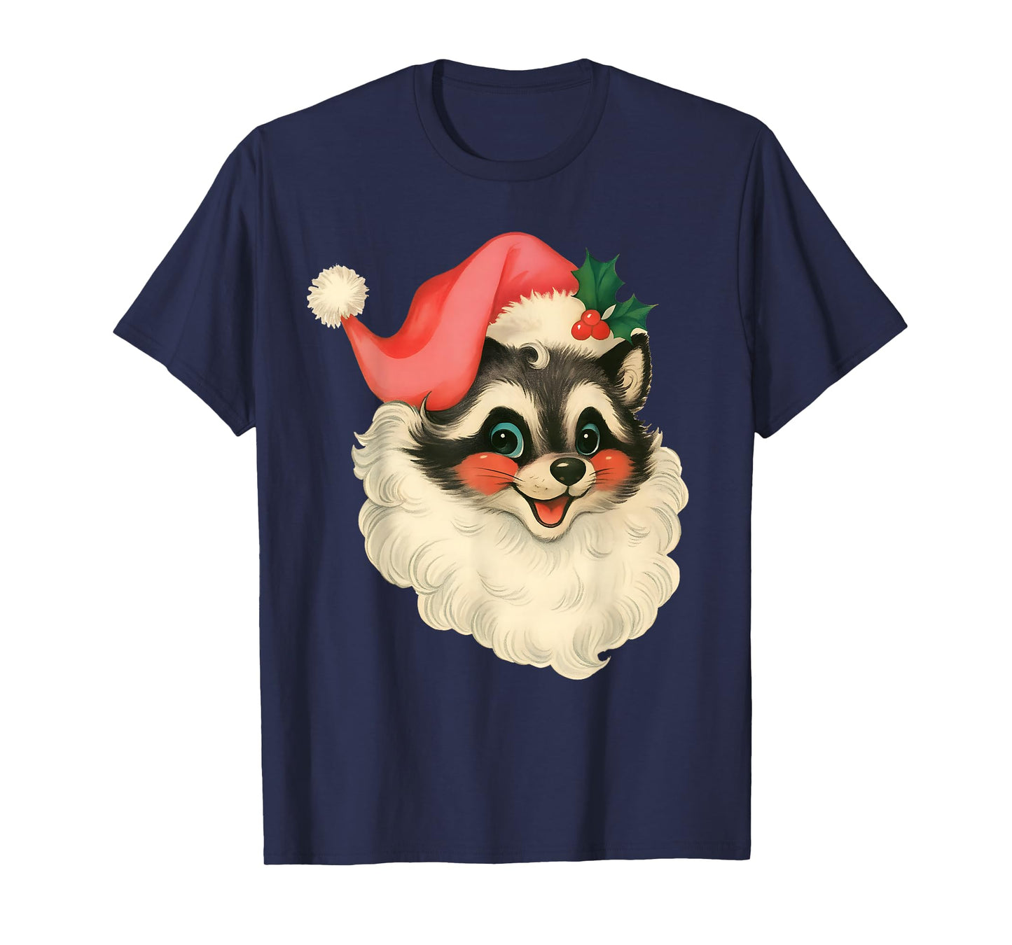 Pink Christmas Raccoon Funny Vintage Pink Santa Raccoon T-Shirt