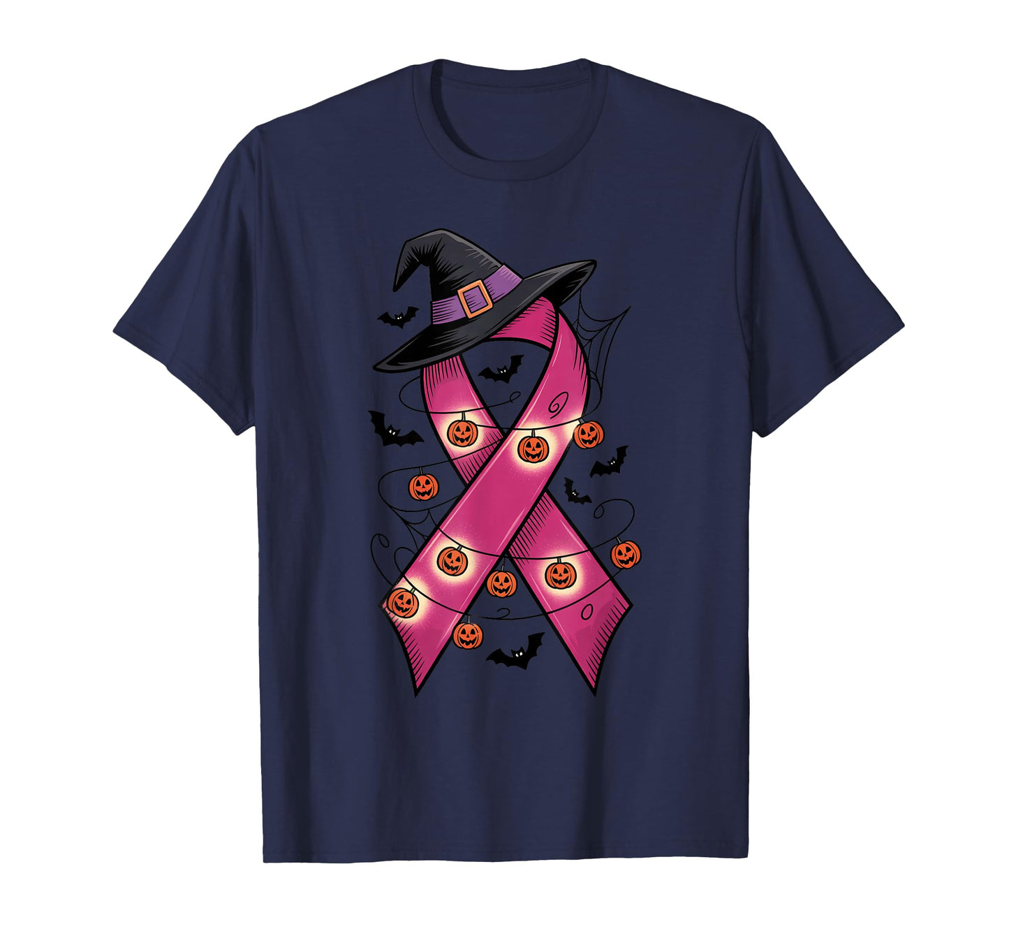 Funny Witch Hat Pink Ribbon Halloween Costume Womens Girls T-Shirt