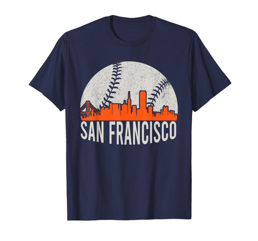 Vintage San Francisco Skyline Baseball Present Men Women T-Shirt
