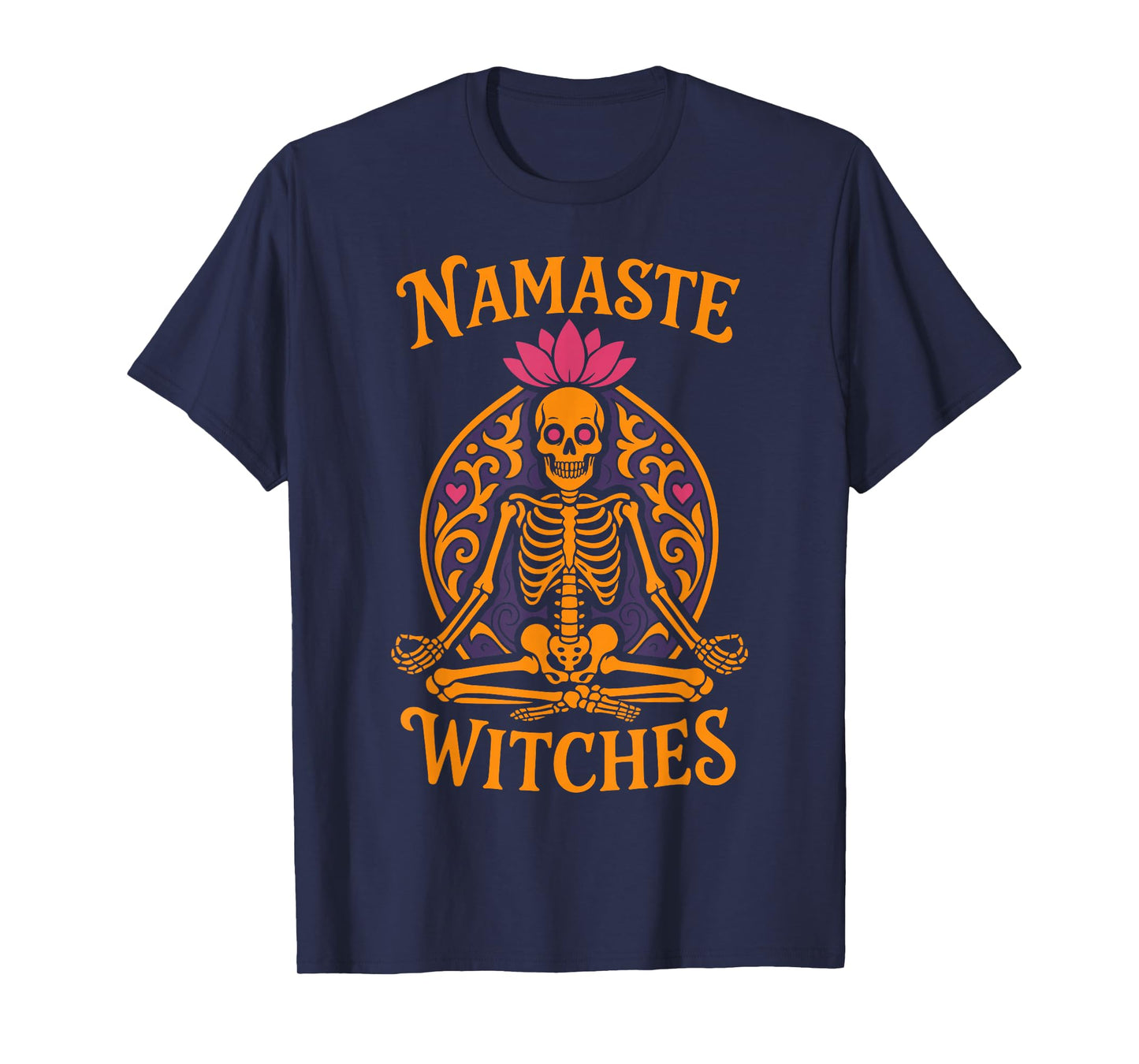 Namaste Witches Halloween Yoga Men Women Retro Skeleton T-Shirt