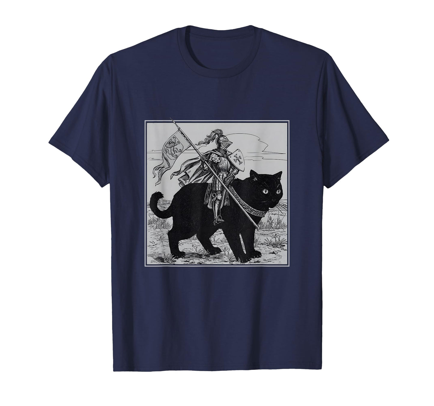 Knight Cat Rider Vintage 90s Medieval Knight Riding Cat T-Shirt