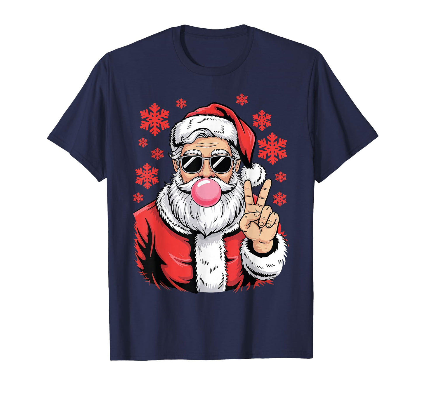 Christmas Peace Sign Hand Santa Claus Pink Bubble Gum Xmas T-Shirt