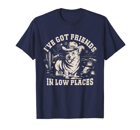 Vintage Western Cowboy Corgi Funny Saying I've Got Friends T-Shirt