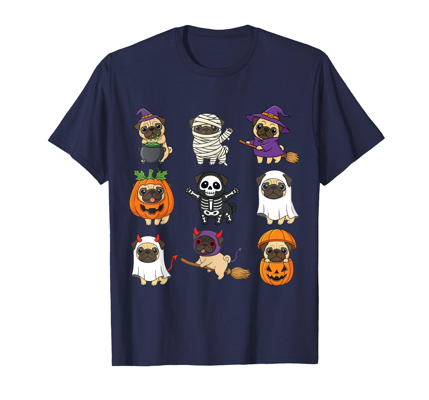 Spooky Pug Ghost Witch Pumpkin Halloween Pug Lover T-Shirt