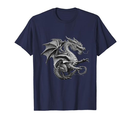 Vintage Dragon Art Silver Dragon Design T-Shirt
