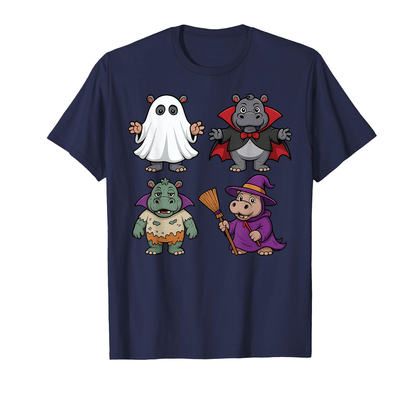 Halloween Cute Hippo Boo Witch Pumpkin Costume for Mem Women T-Shirt