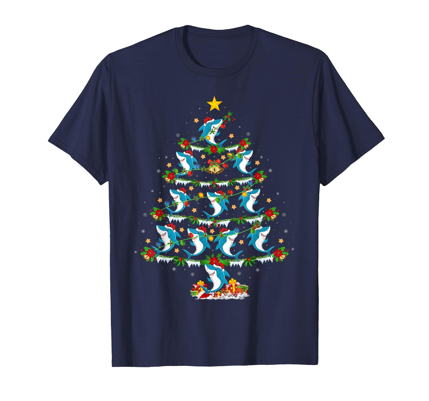 Shark Christmas Tree Lights Funny Sea Animal Shark Xmas T-Shirt