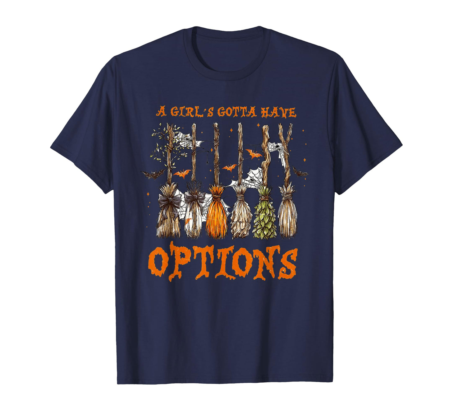 A Girl’s Gotta Have Options Retro Halloween Witch Brooms Bow T-Shirt