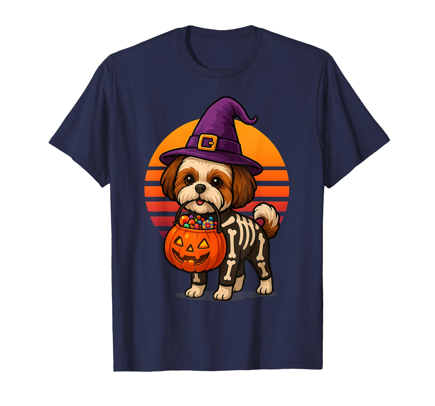 Shih Tzu Dog Halloween Spooky Skeleton Trick or Treat T-Shirt