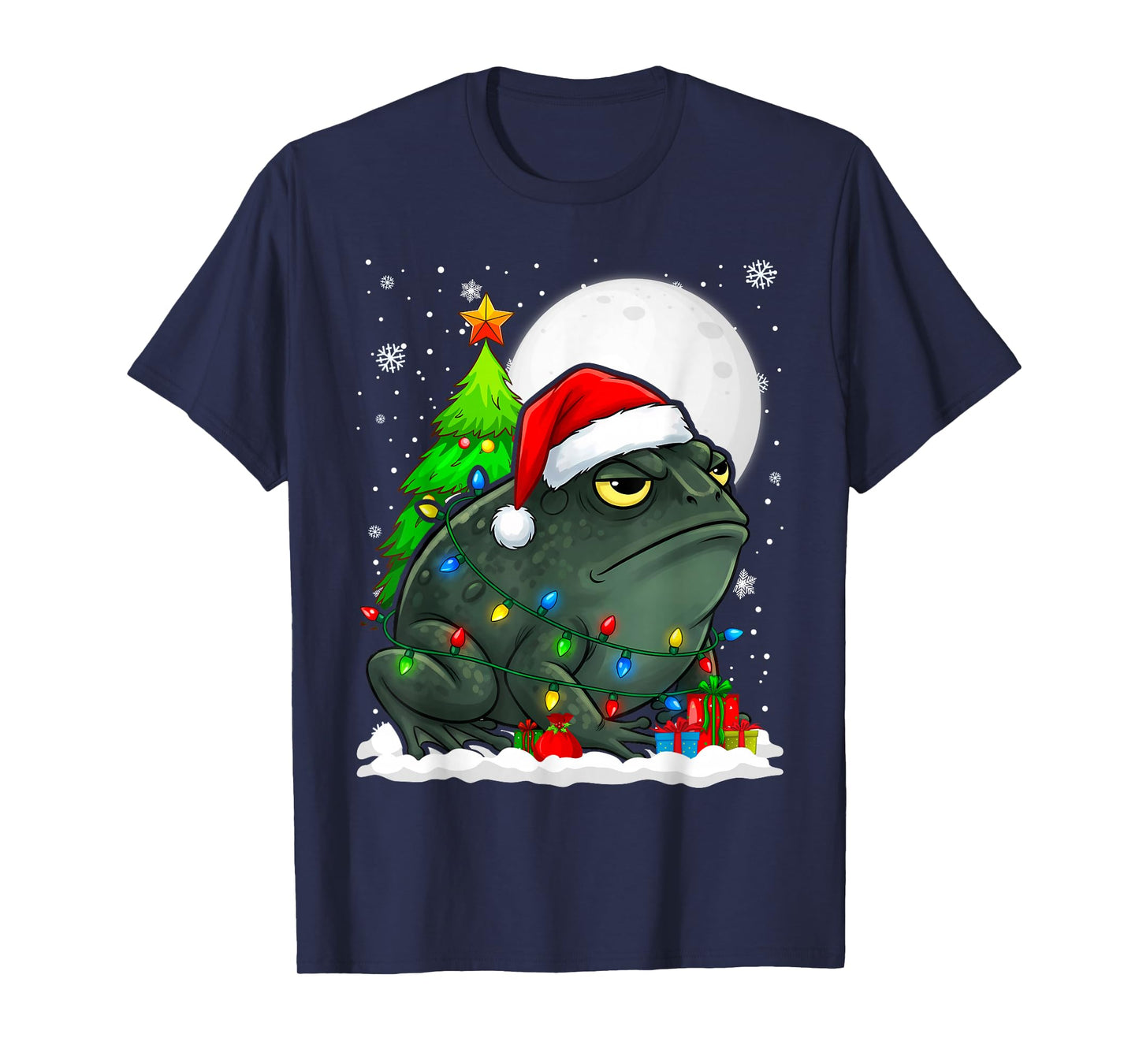 Black Desert Rain Frog Santa Hat Christmas Tree Lights T-Shirt