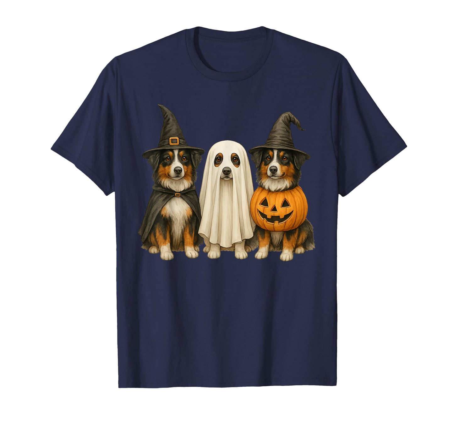Australian Shepherd Halloween Dog Witch Ghost Pumpkin T-Shirt