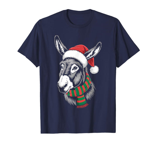 Donkey Xmas Santa Hat Scarf Christmas Costume T-Shirt