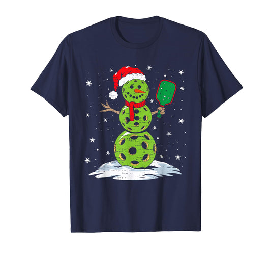 Christmas Pickleball Snowman Xmas Santa Hat Mens Womens Kids T-Shirt