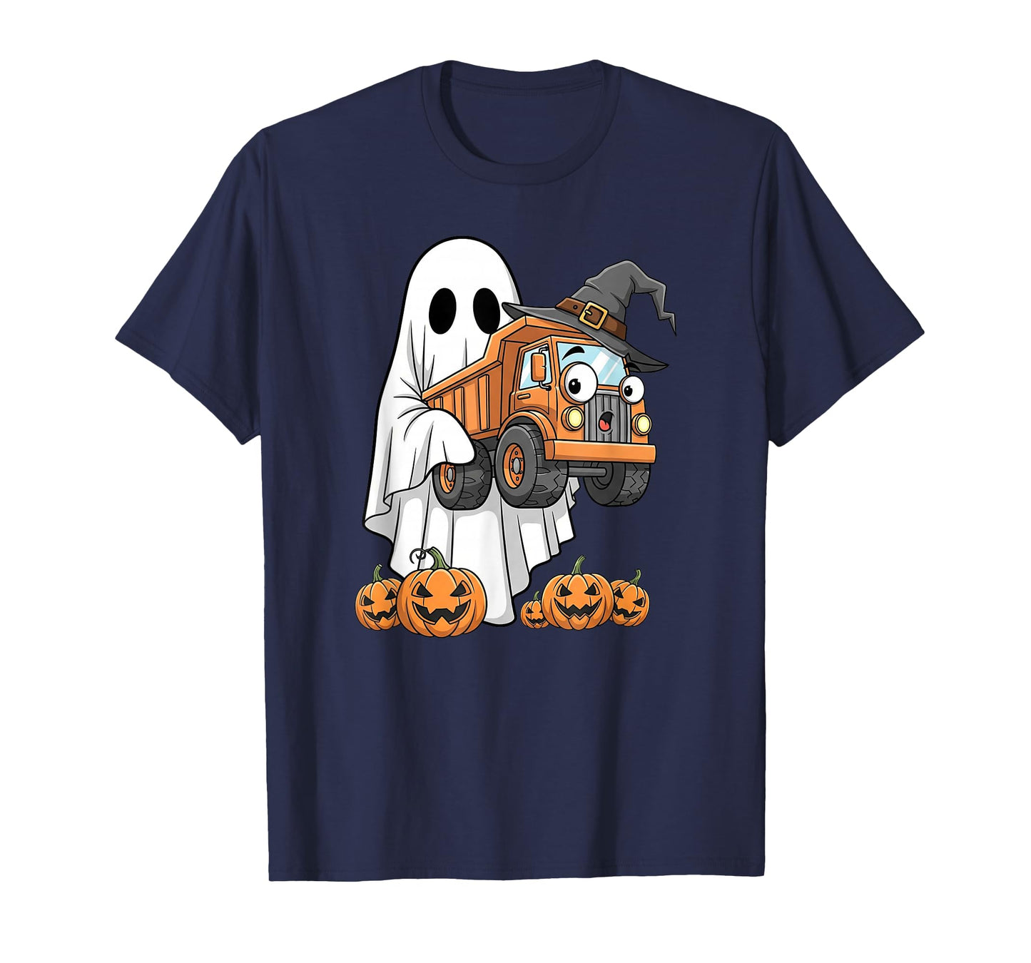 Funny Ghost Dump Truck Pumpkin Halloween Kids Mens Womens T-Shirt