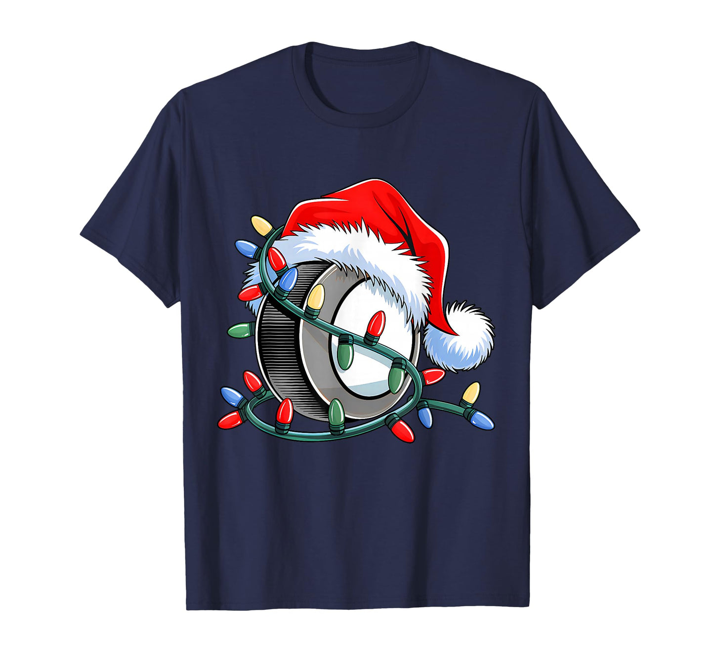 Hockey Santa Hat Xmas Funny Christmas Boys Men Hockey Lover T-Shirt