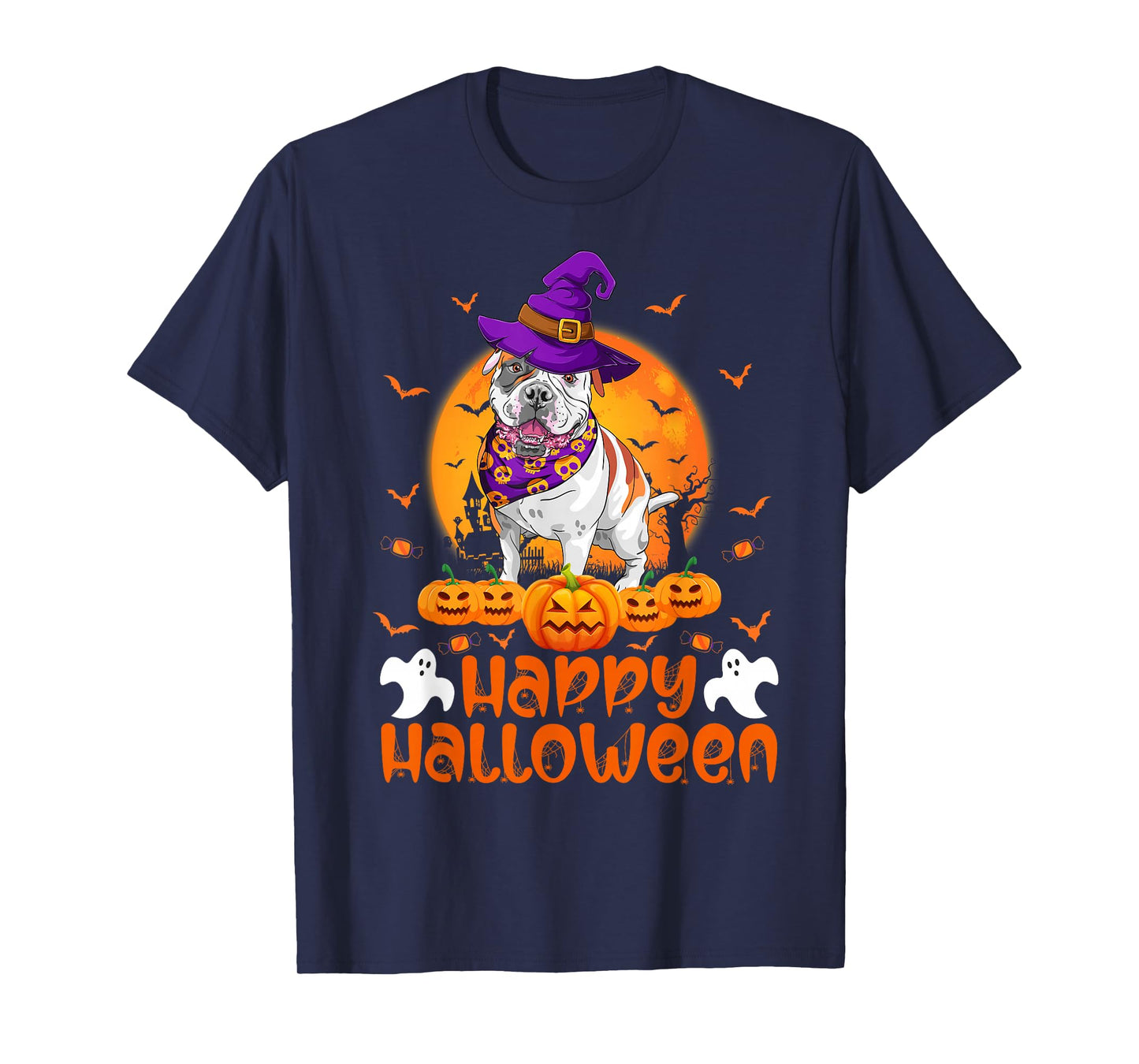 Vintage Pumpkin American Bulldog Witch Dog Funny Halloween T-Shirt