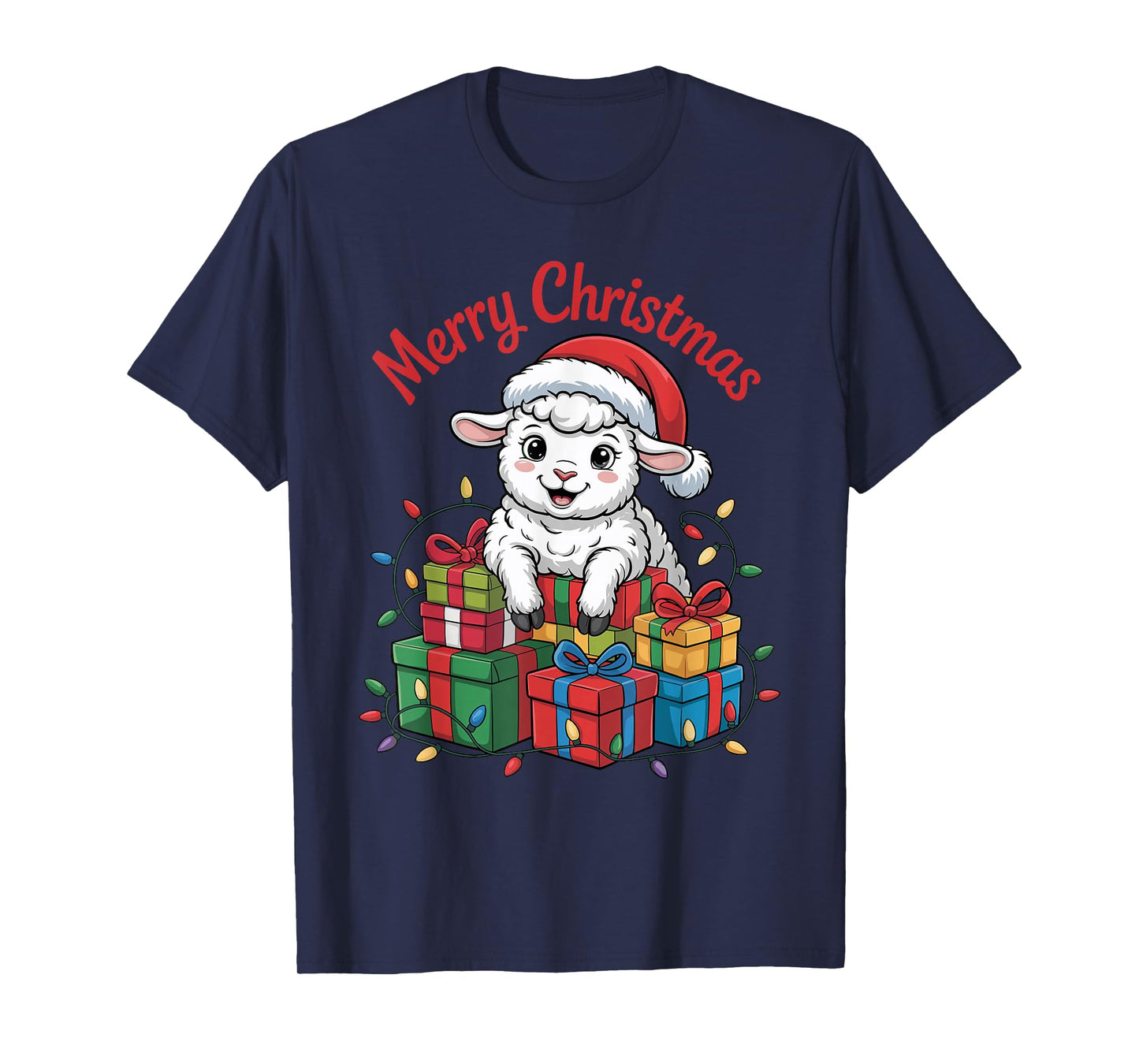 Lamb Santa Hat Christmas Design Funny Farm Animal Lovers T-Shirt