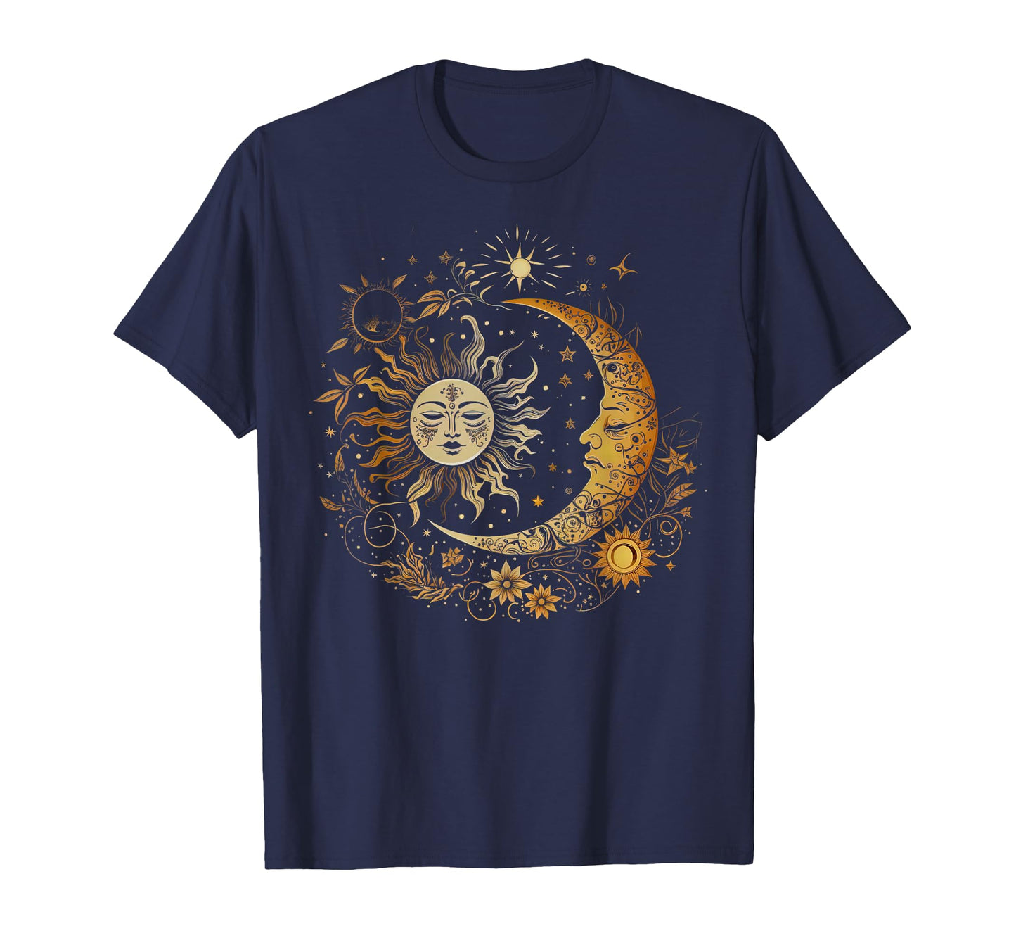 Vintage Celestial Sun Moon Flower Astrology Moon Phases T-Shirt