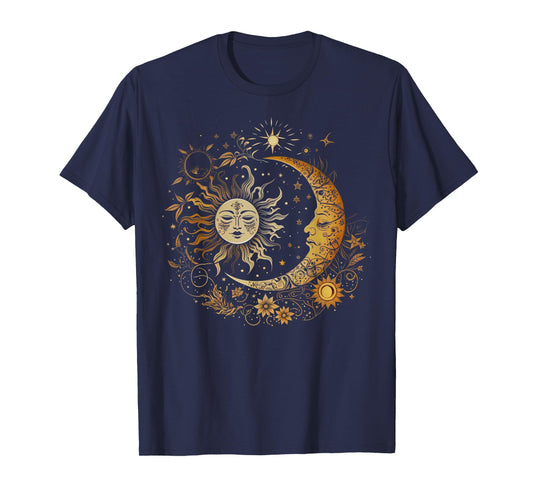 Vintage Celestial Sun Moon Flower Astrology Moon Phases T-Shirt